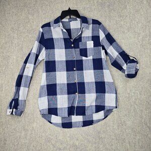 Blue & White Plaid Button-Up Shirt XL